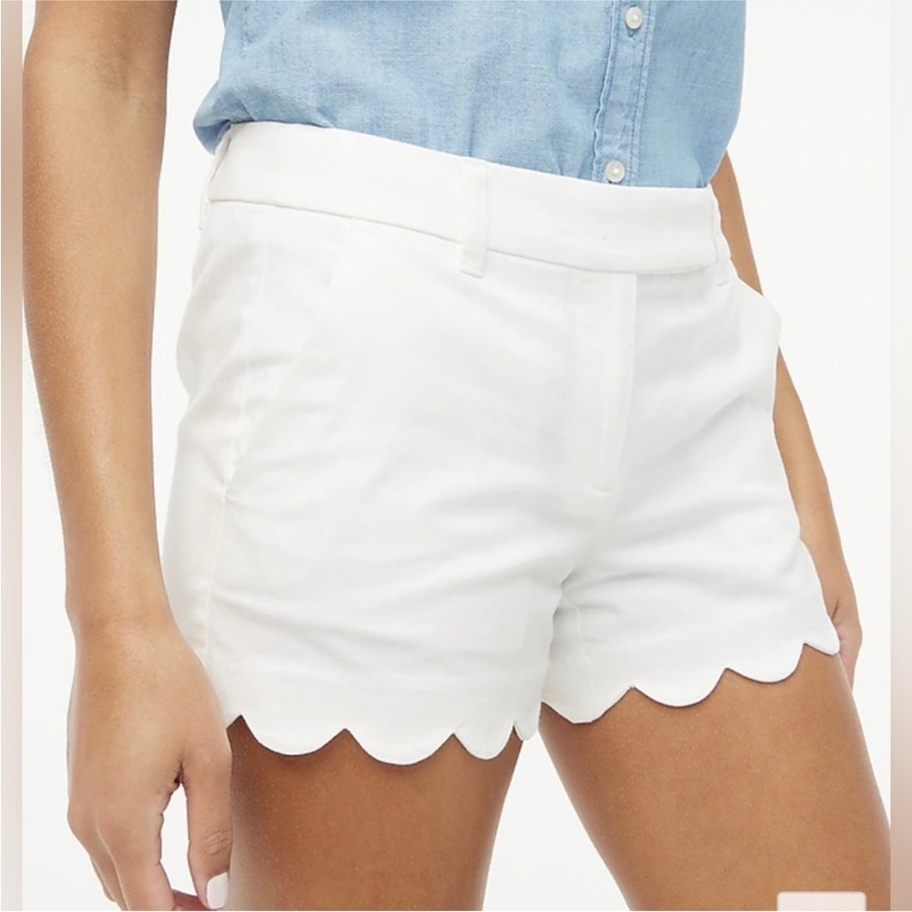 J. Crew White Scallop Hem Cotton Shorts